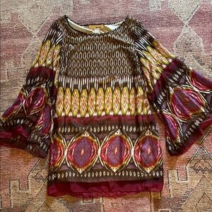 Sans Souci Multicolor Patterned Blouse with Flared Sleeves